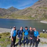 Part of the team posing by the Llyn on Snowdon